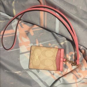 Pink gold Coach Card Id Holder Keys Strap Lanyard